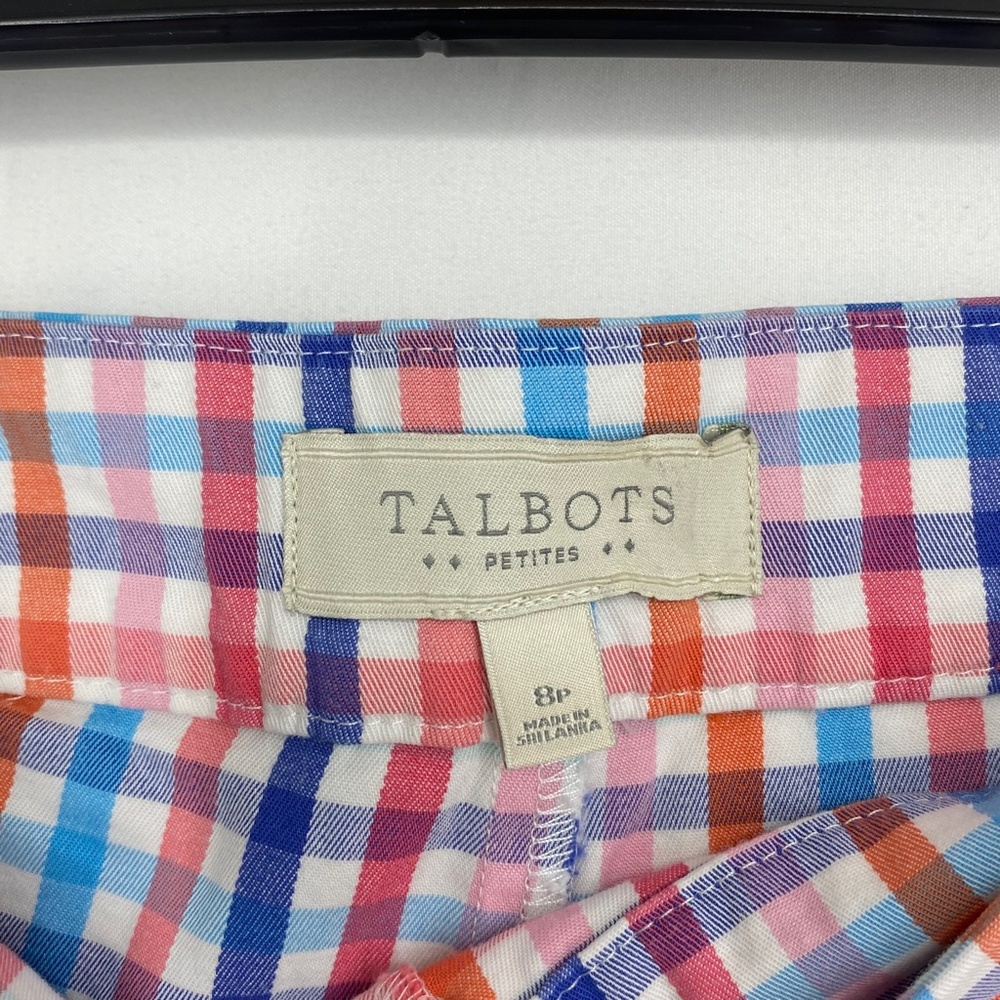 Talbots Petites Size 8P Skort Pink Blue Orange Gingham Check Faux Wrap Cotton - Picture 3 of 7